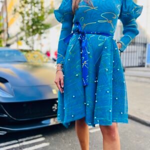 Short Chesed Dress - Pearl/Teal